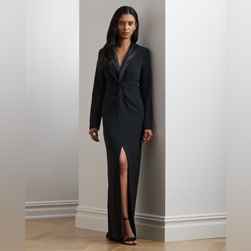 Black Lauren Ralph Lauren Crepe Long-Sleeve Gown